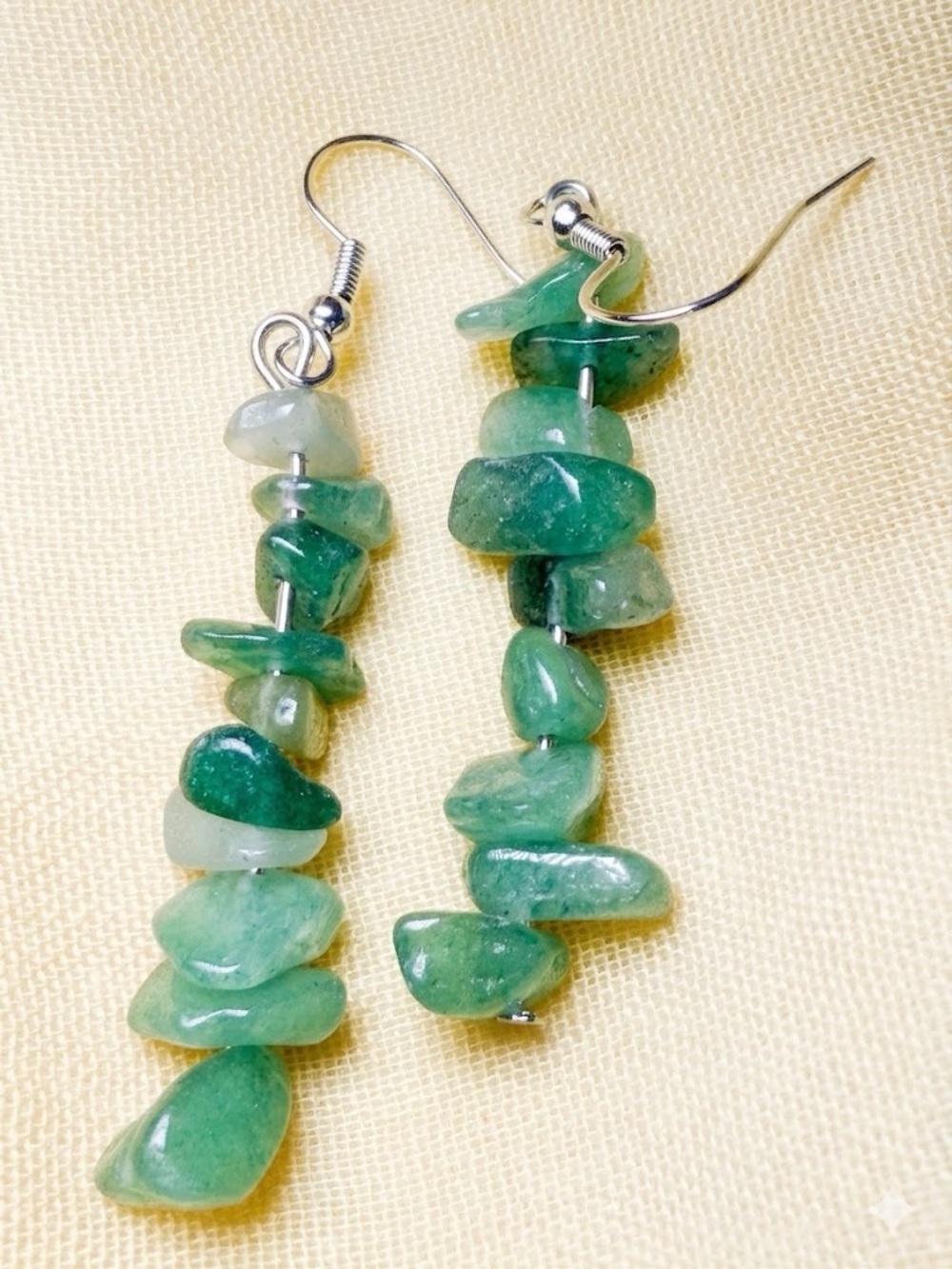 Green Chip Stone Dangle Earrings - Handmade Women’s Jewelry